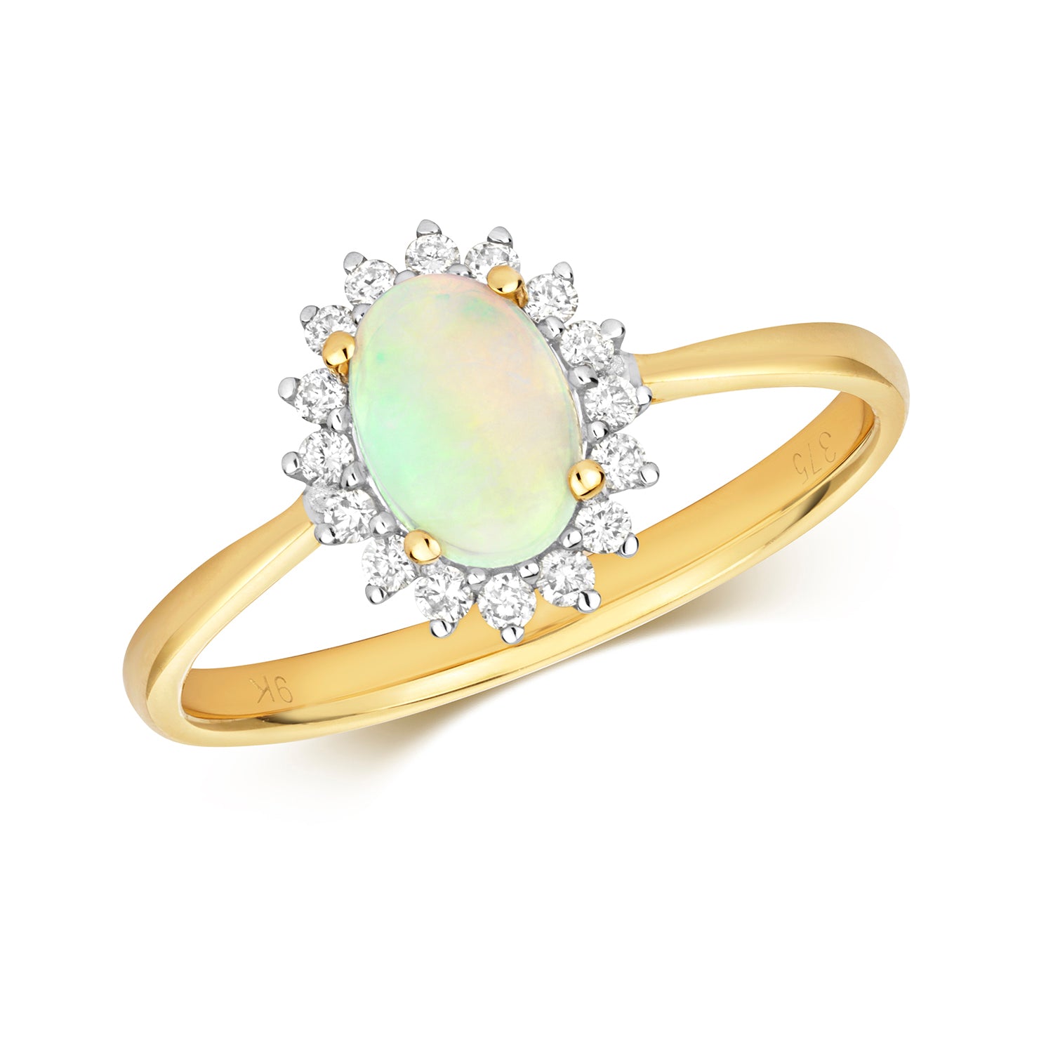 DIAMOND & OPAL OVAL CLUSTER RING IN 9CT GOLD
