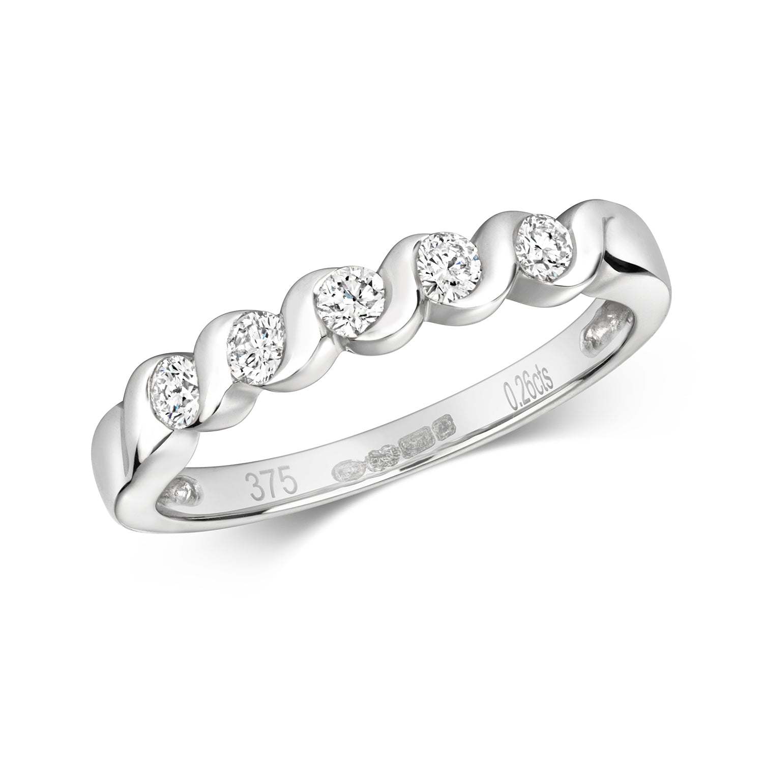 DIAMOND HALF ETERNITY WAVE RING IN 9CT WHITE GOLD