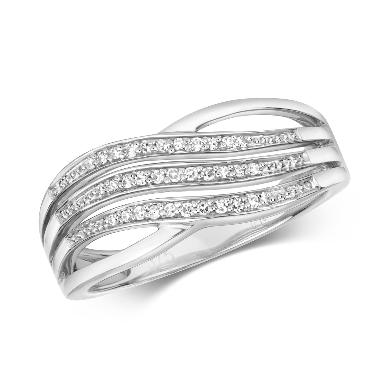 DIAMOND PAVE SET 3 ROW CROSSOVER RING IN 9CT WHITE GOLD