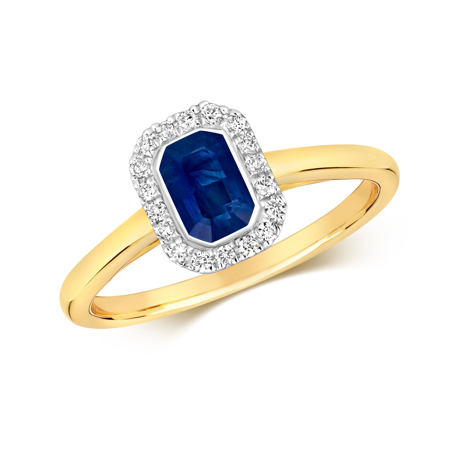 DIAMOND & SAPPHIRE RUBOVER SET OCTAGON CLUSTER RING IN 9CT GOLD