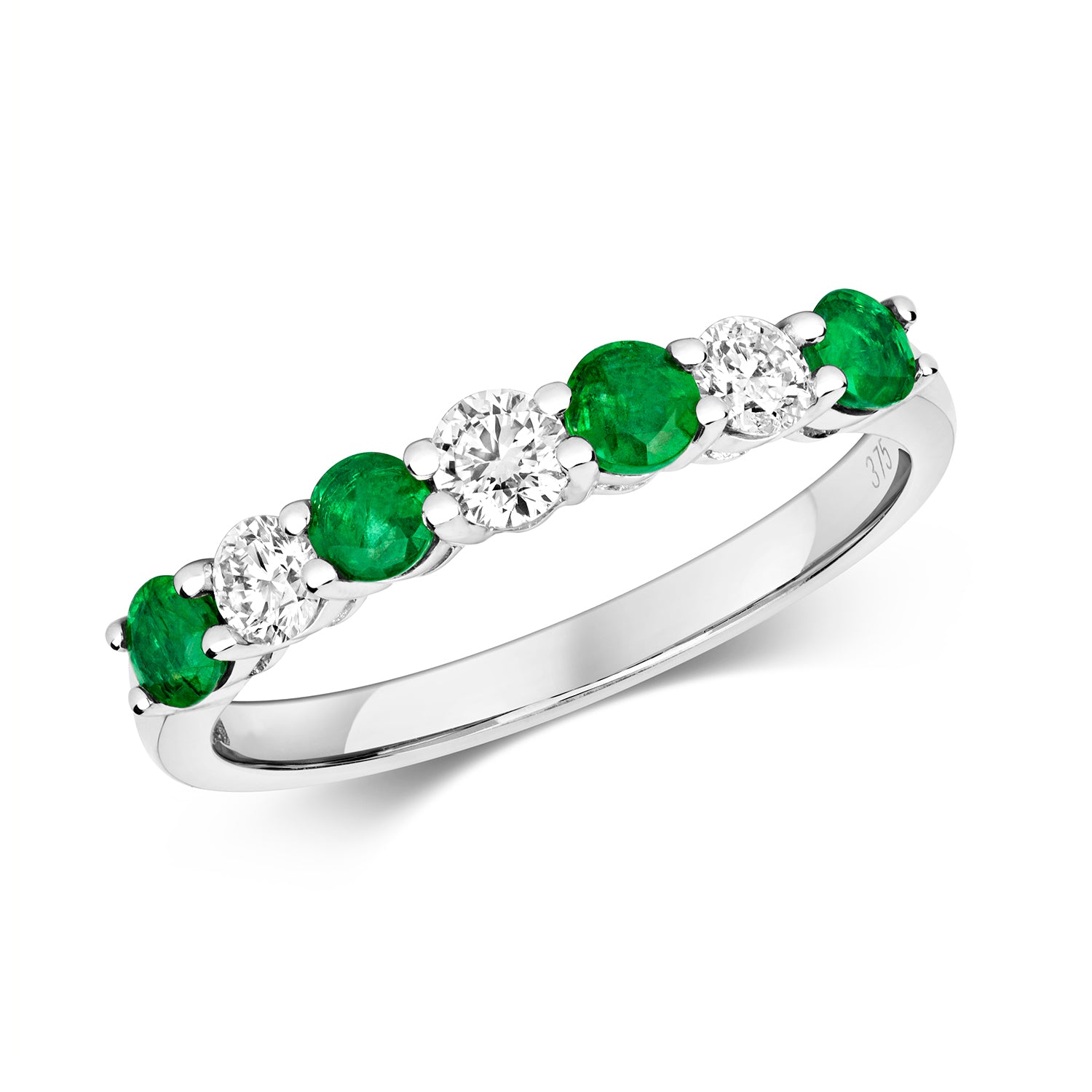 DIAMOND & EMERALD CLAW SET HALF ETERNITY RING IN 9CT WHITE GOLD