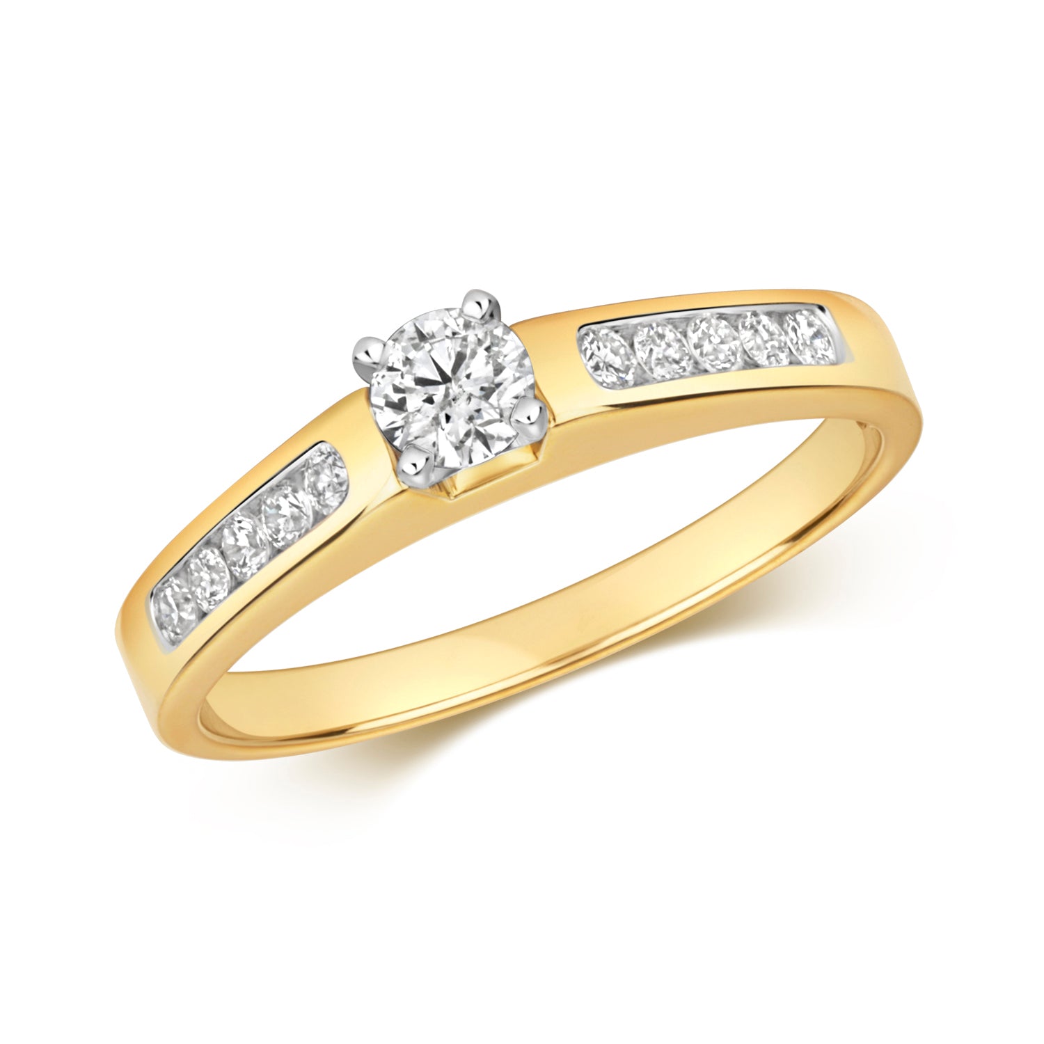 DIAMOND SOLITAIRE WITH CHANNEL SET SHOULDERS RING IN 9CT GOLD