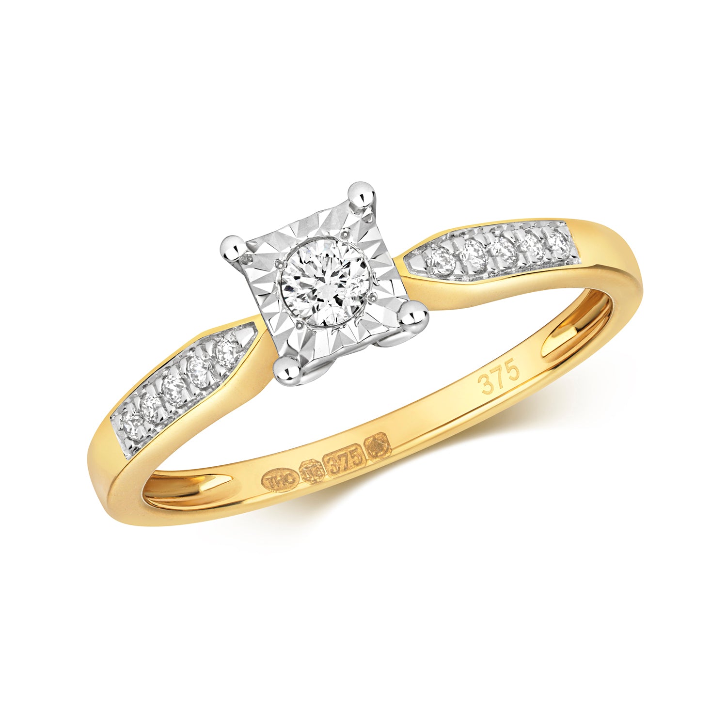 DIAMOND PRINCESS ILLUSION WITH SET SHOULDERS RING IN 9CT GOLD