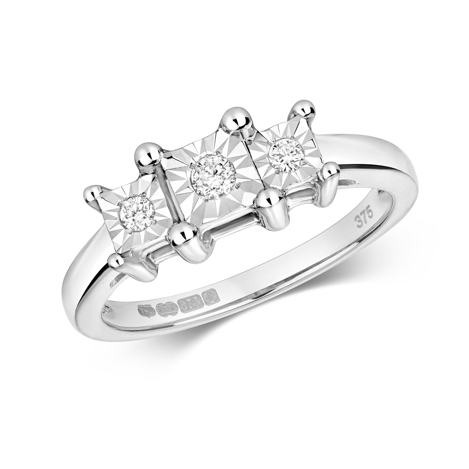DIAMOND PRINCESS ILLUSION SET TRILOGY RING IN 9CT WHITE GOLD