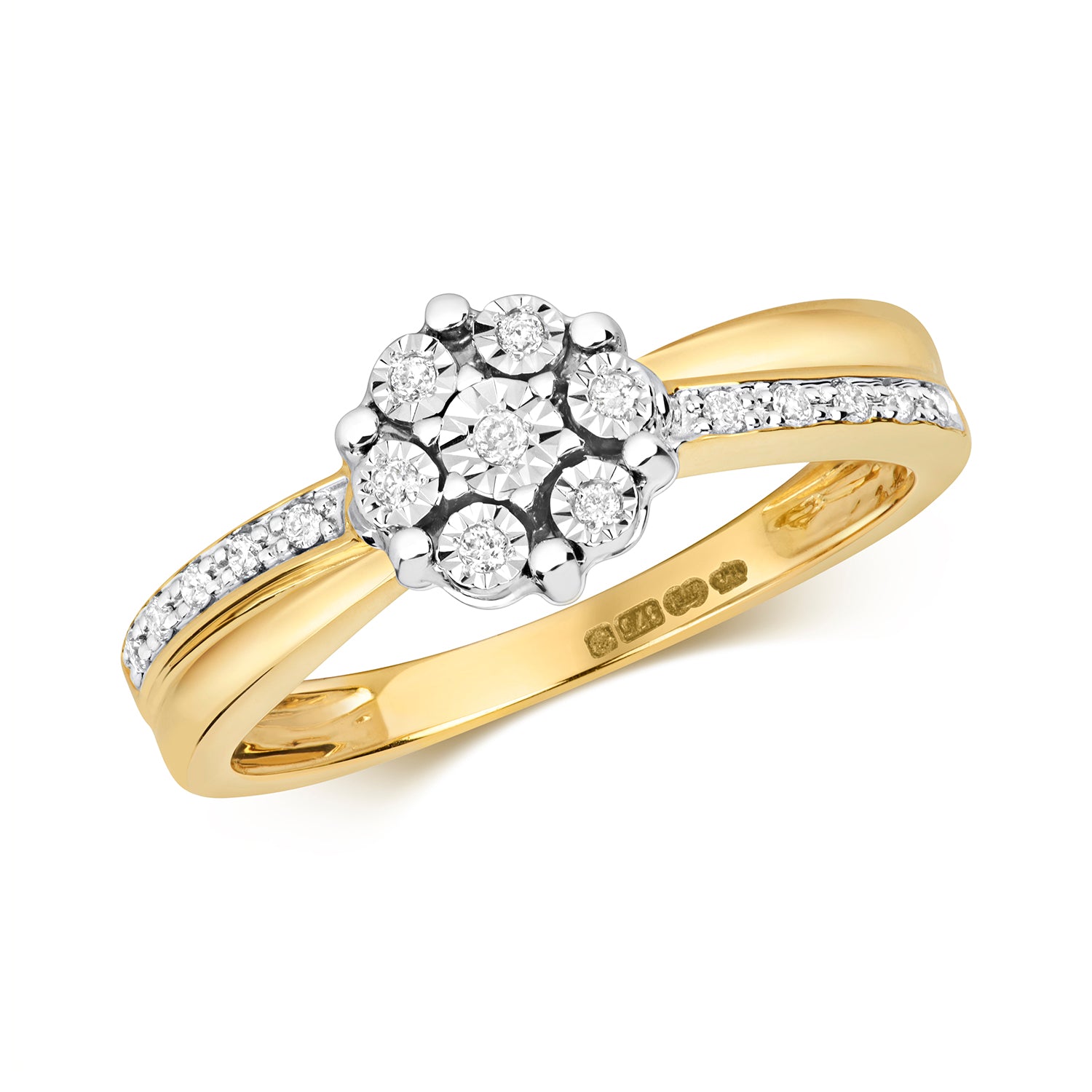 DIAMOND ILLUSION CLUSTER WITH SET SHOULDERS RING IN 9CT GOLD