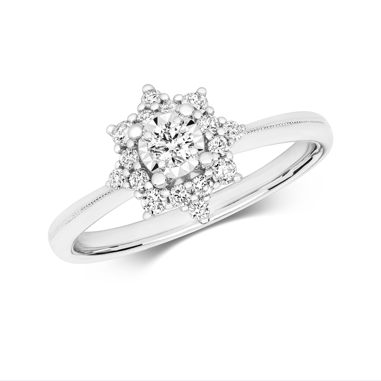 DIAMOND ILLUSION SOLITAIRE RING IN 9CT WHITE GOLD
