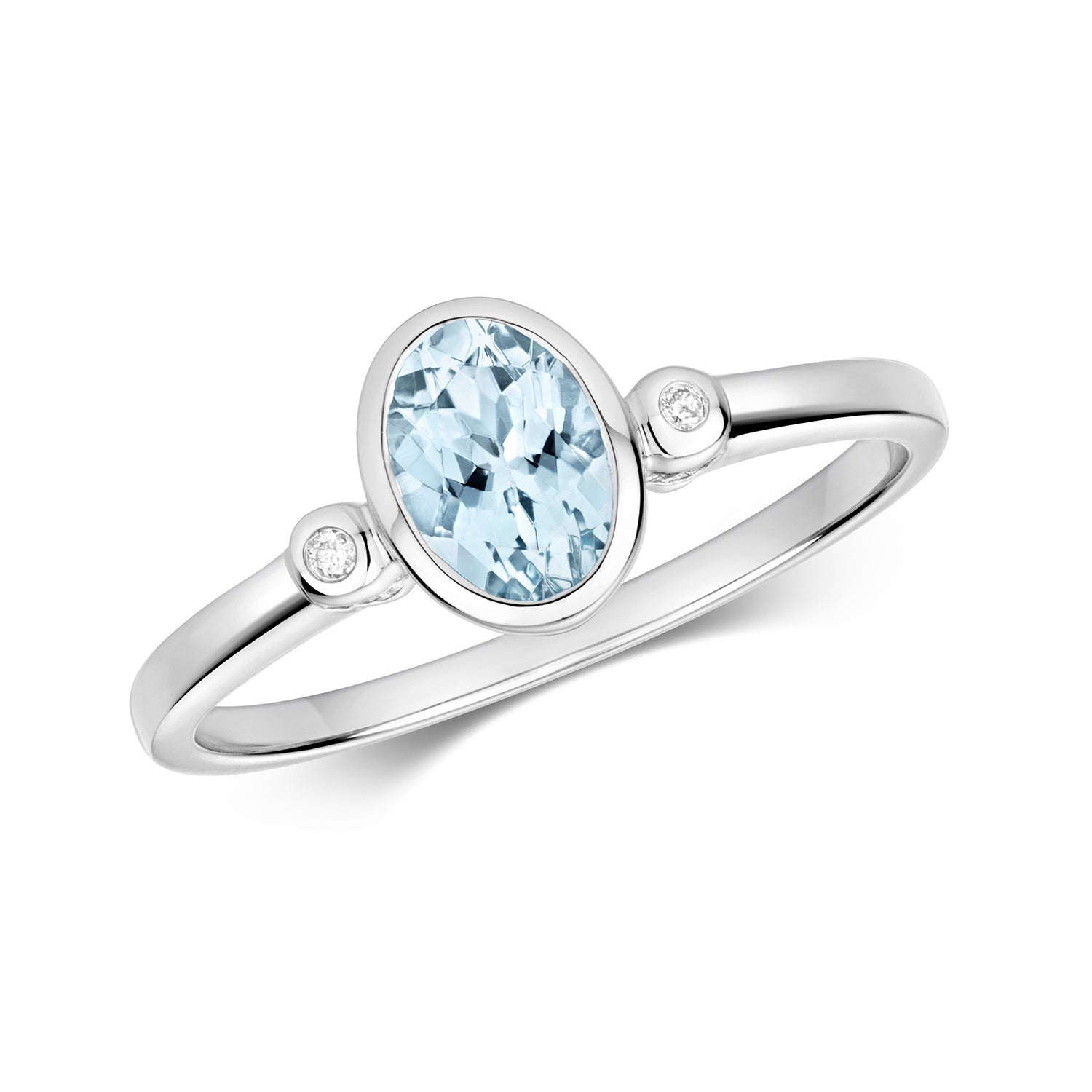 DIAMOND & AQUAMARINE RING IN 9CT WHITE GOLD