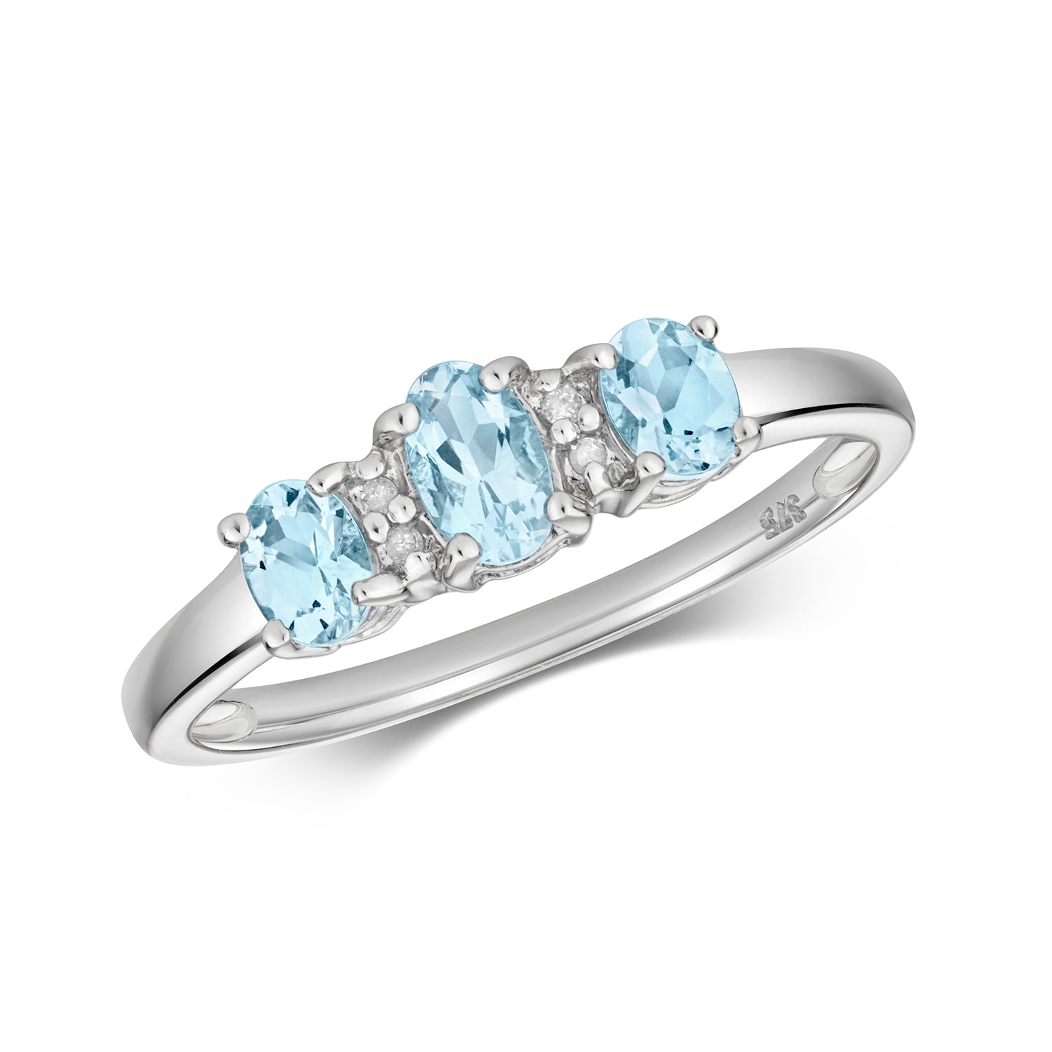 DIAMOND & AQUAMARINE RING IN 9CT WHITE GOLD