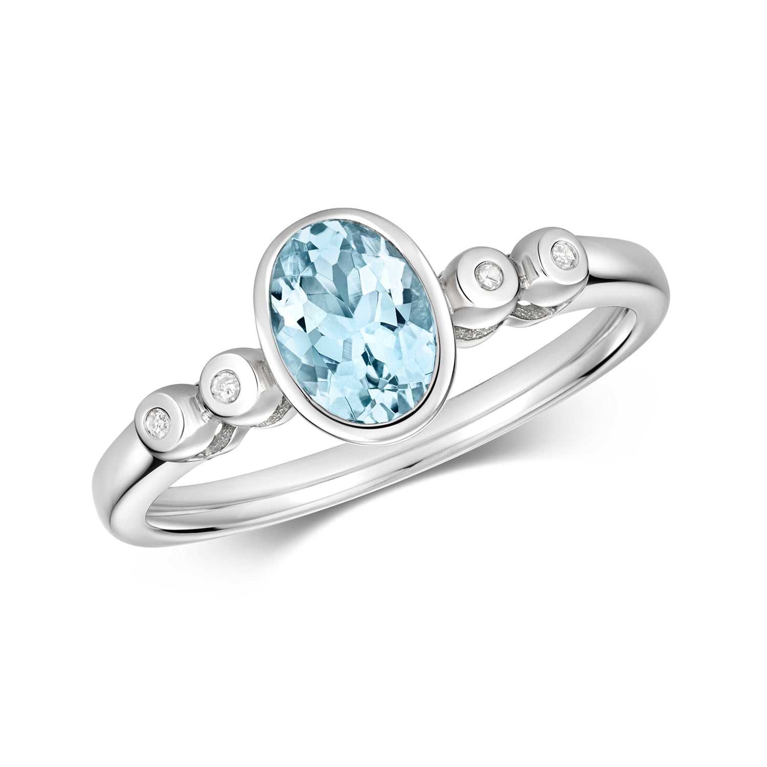 DIAMOND & AQUAMARINE RING IN 9CT WHITE GOLD