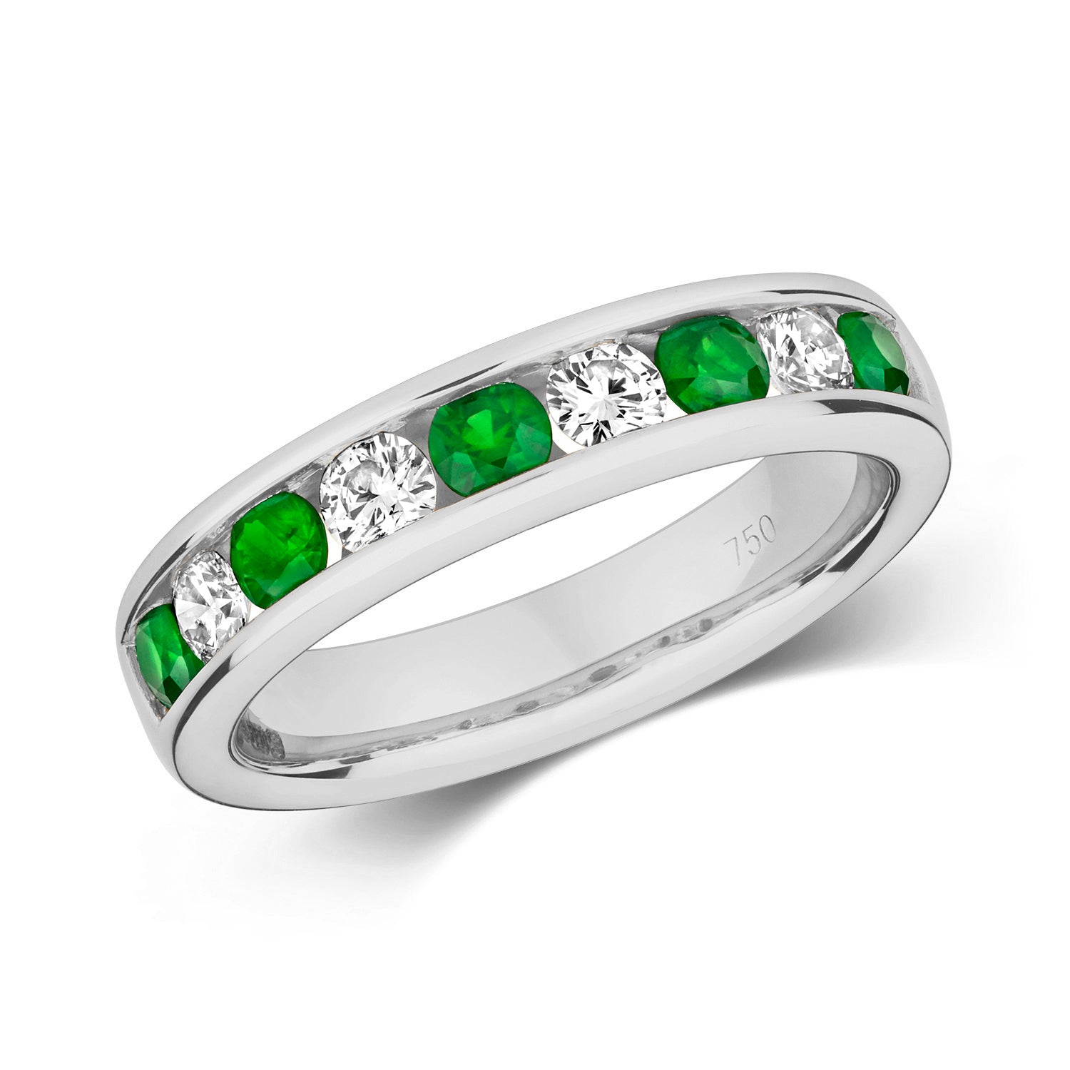 DIAMOND & EMERALD CHANNEL SET ETERNITY RING IN 18CT WHITE GOLD