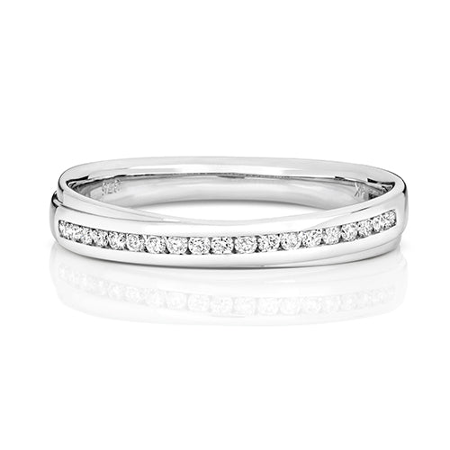 DIAMOND CHANNEL SET CROSSOVER WEDDING RING IN 18CT WHITE GOLD