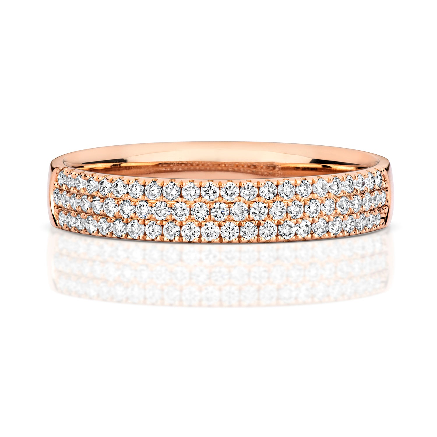 DIAMOND CLAW SET 3 ROW WEDDING RING IN 18CT ROSE GOLD