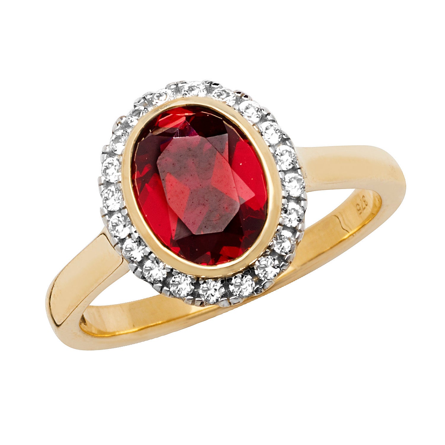 9CT GOLD OVAL CREATED RUBY AND WHITE SAPPHIRE RING