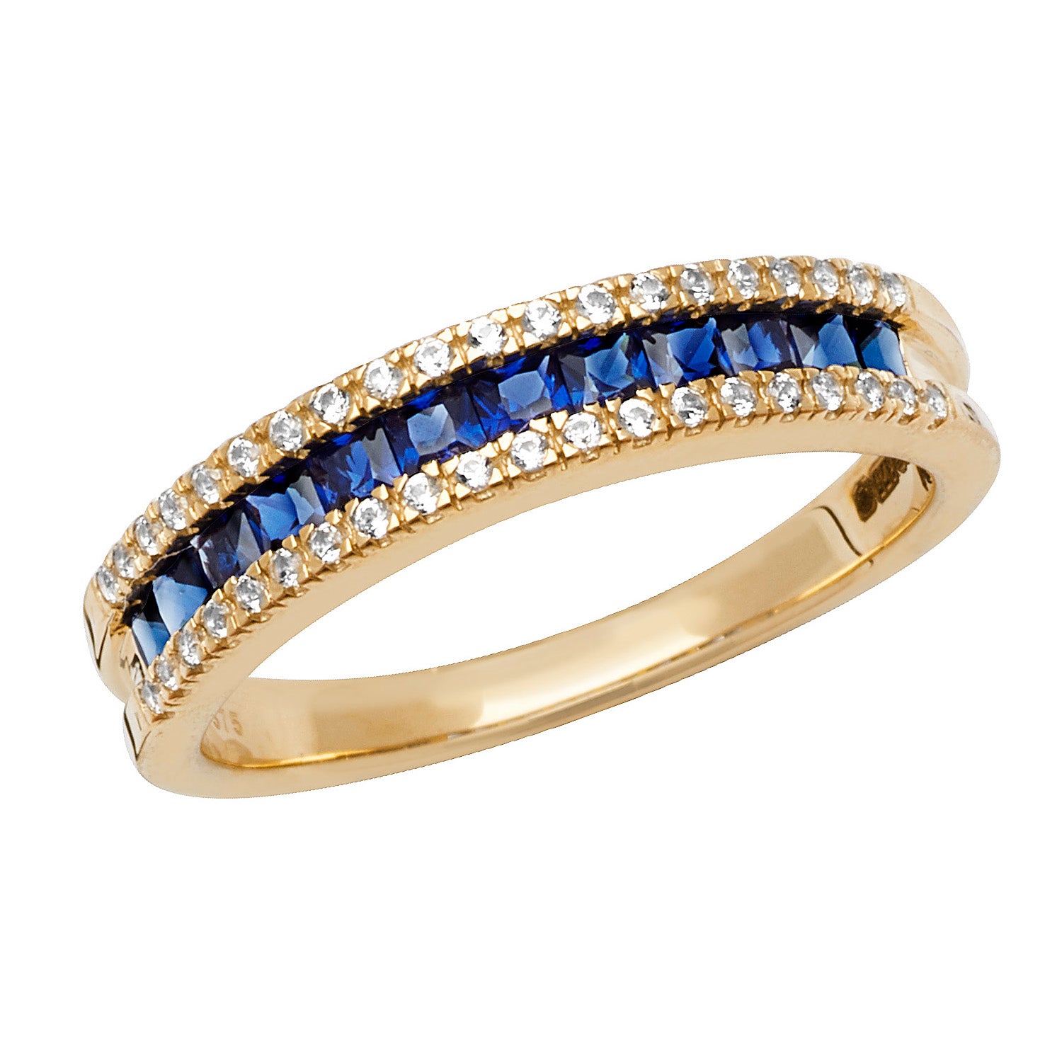 9CT GOLD SQUARE CREATED SAPPHIRE AND WHITE SAPPHIRE RING