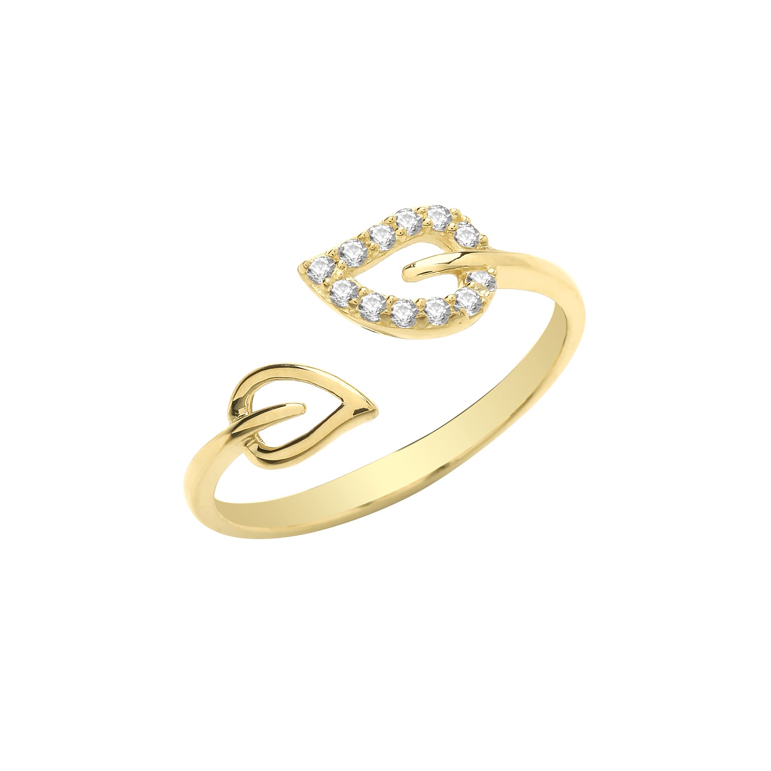9CT GOLD CZ DOUBLE LEAF OPEN  RING
