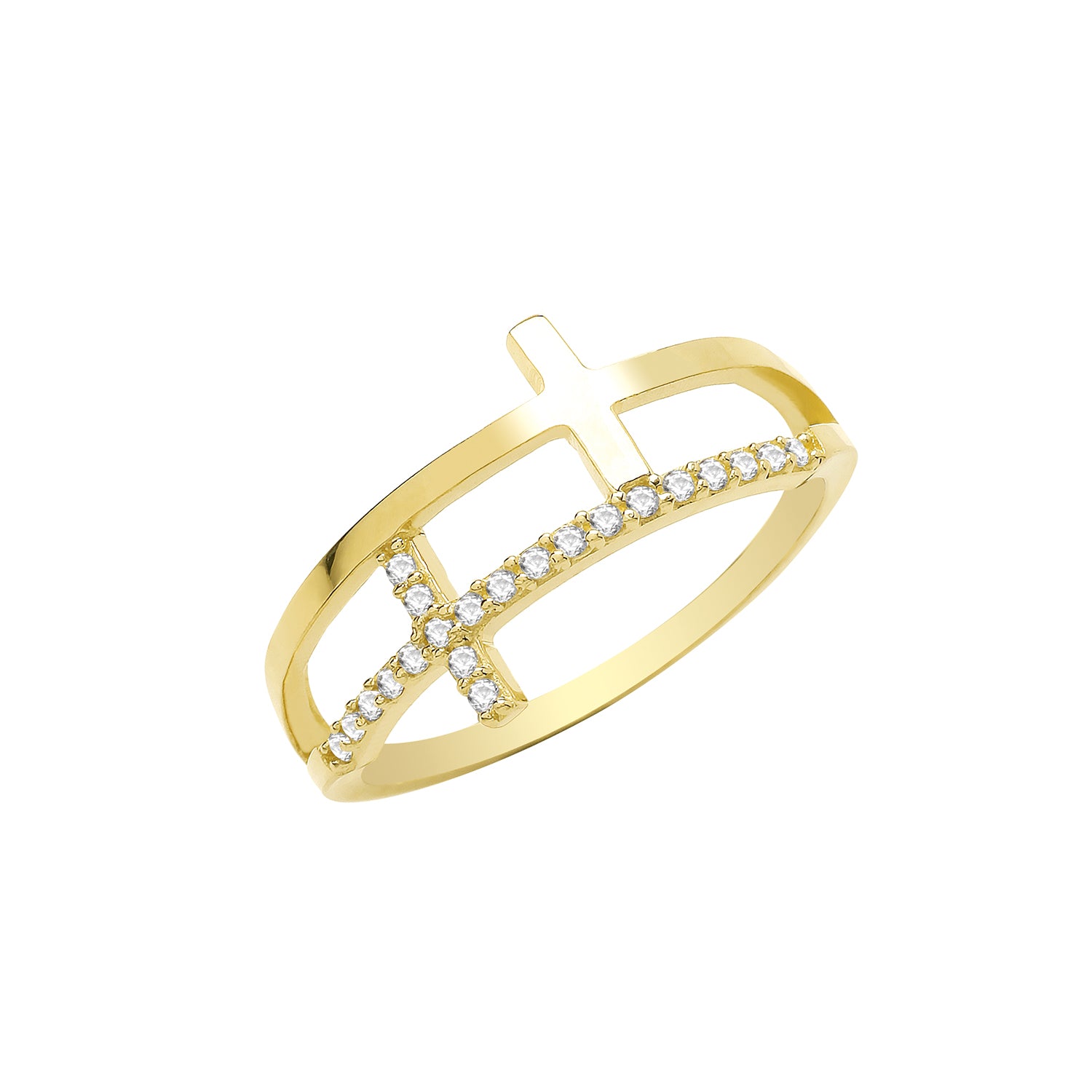 9CT GOLD CZ DOUBLE CROSS RING