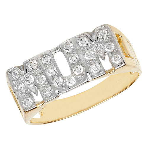 9CT GOLD CURB DESIGN CZ MUM RING