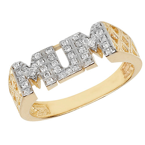9CT GOLD BASKET DESIGN CZ MUM RING