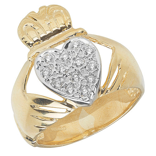 9CT GOLD GENTS' CLADDAGH CZ RING