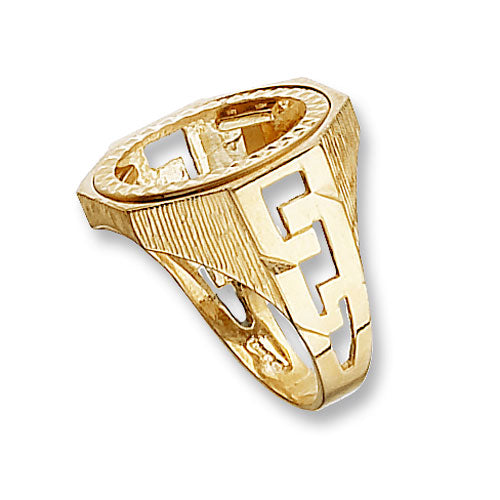 9CT GOLD HALF SOVEREIGN CURB DESIGN COIN MOUNT RING