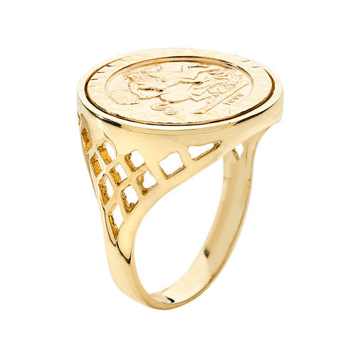 9CT GOLD 1/10 ST.GEORGE BASKET DESIGN RING