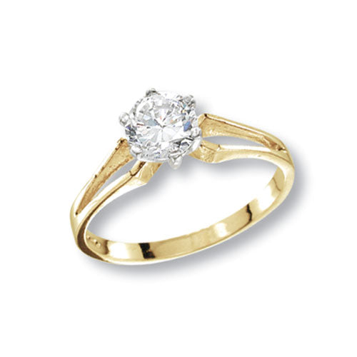 9CT GOLD SOLITAIRE CZ WITH SPLIT SHOULDERS RING