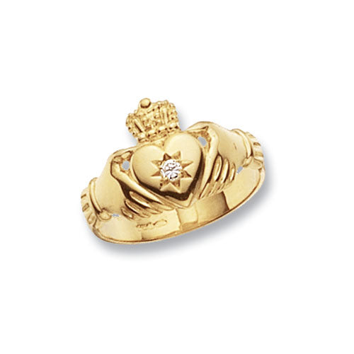 9CT GOLD GENTS' CLADDAGH CZ SET RING