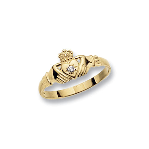 9CT GOLD GENTS' CLADDAGH CZ SET RING