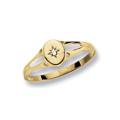 9CT GOLD MAIDENS' OVAL CZ SET SIGNET RING