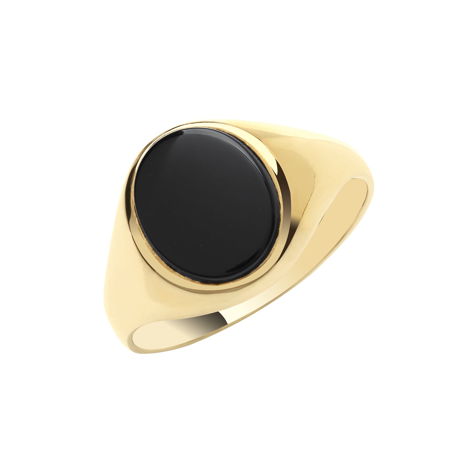9CT GOLD GENTS' OVAL BLACK ONYX PLAIN SIGNET RING