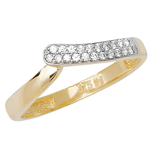 9CT GOLD PAVE SET CZ WHISHBONE RING