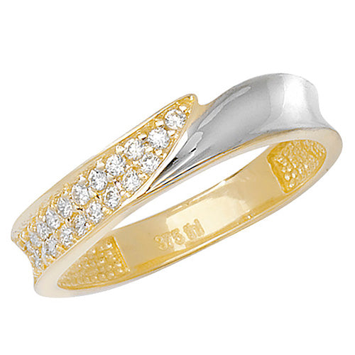 9CT GOLD PAVE SET CZ 2 TONE RING