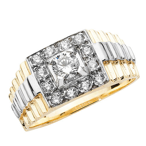 9CT GOLD GENTS' LINK DESIGN CZ RING