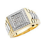 9CT GOLD GENTS' LINK DESIGN PAVE SET CZ RING