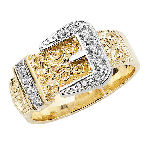 9CT GOLD GENTS' CZ SET BUCKLE RING