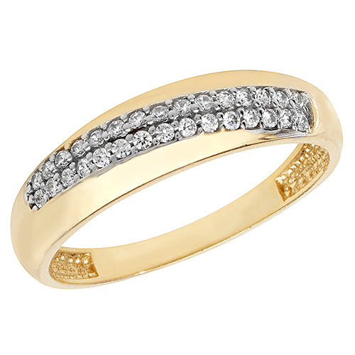 9CT GOLD 2 ROW PAVE SET CZ CROSSOVER RING