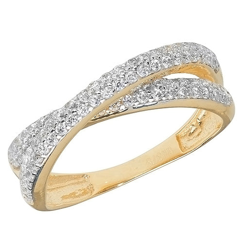 9CT GOLD CZ CROSSOVER RING