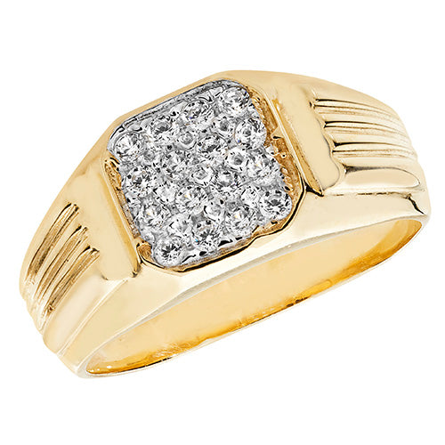 9CT GOLD GENTS' PAVE SET CZ SIGNET RING