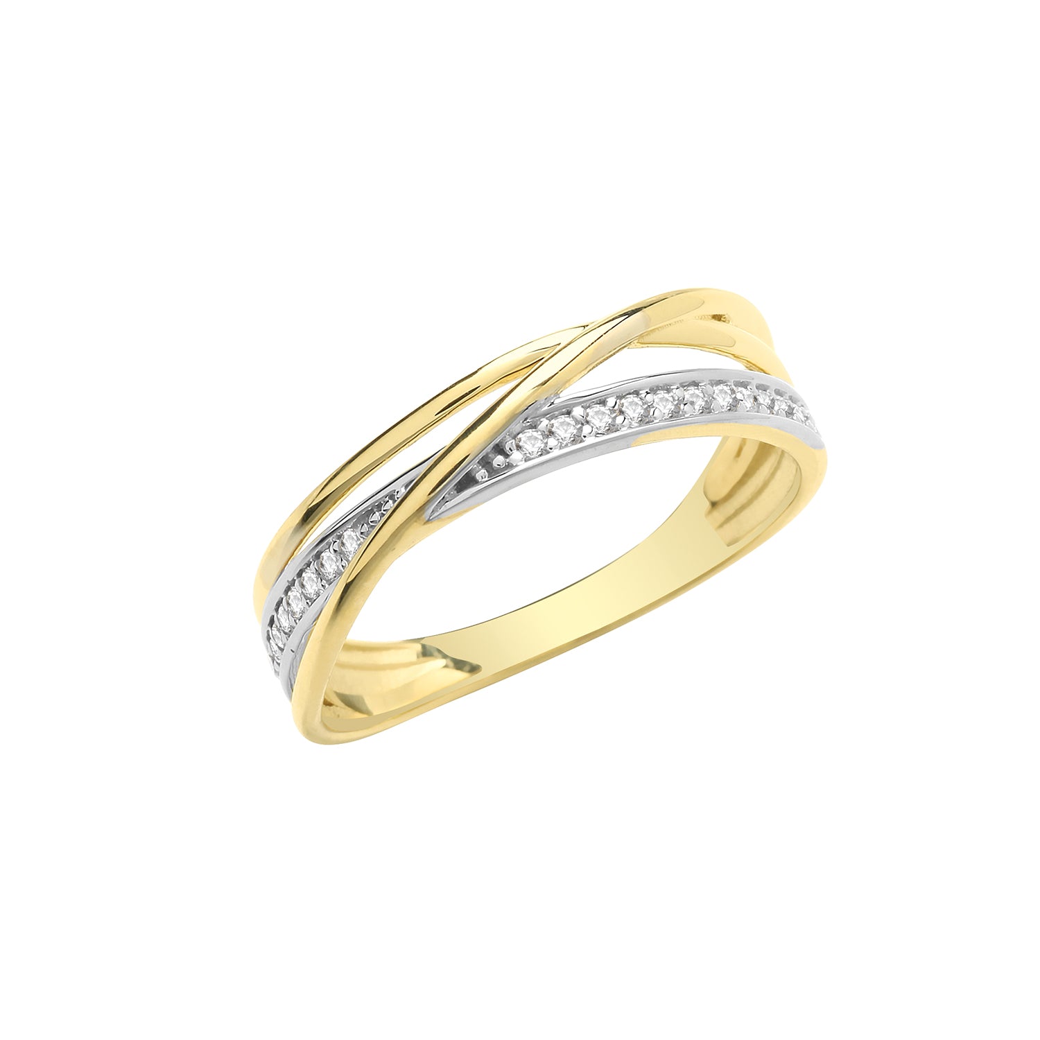 9CT GOLD PAVE SET CZ CROSSOVER ETERNITY RING