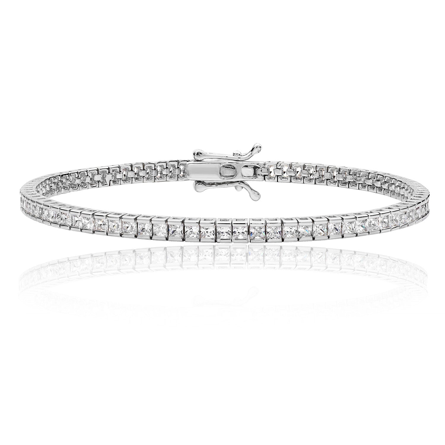 SILVER SQUARE END SET CZ LINE BRACELET