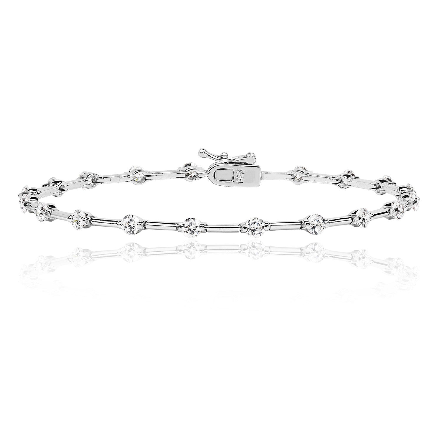 SILVER ROUND CZ AND KNIFE WIRE LINE BRACELET