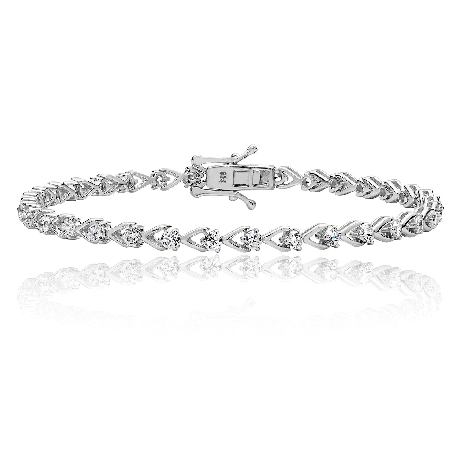 SILVER ROUND CLAW SET CZ V SHAPE BRACELET