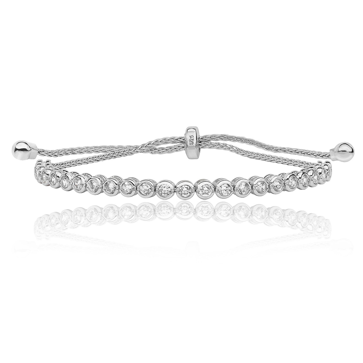 SILVER ROUND RUBOVER CZ PULL STYLE BRACELET