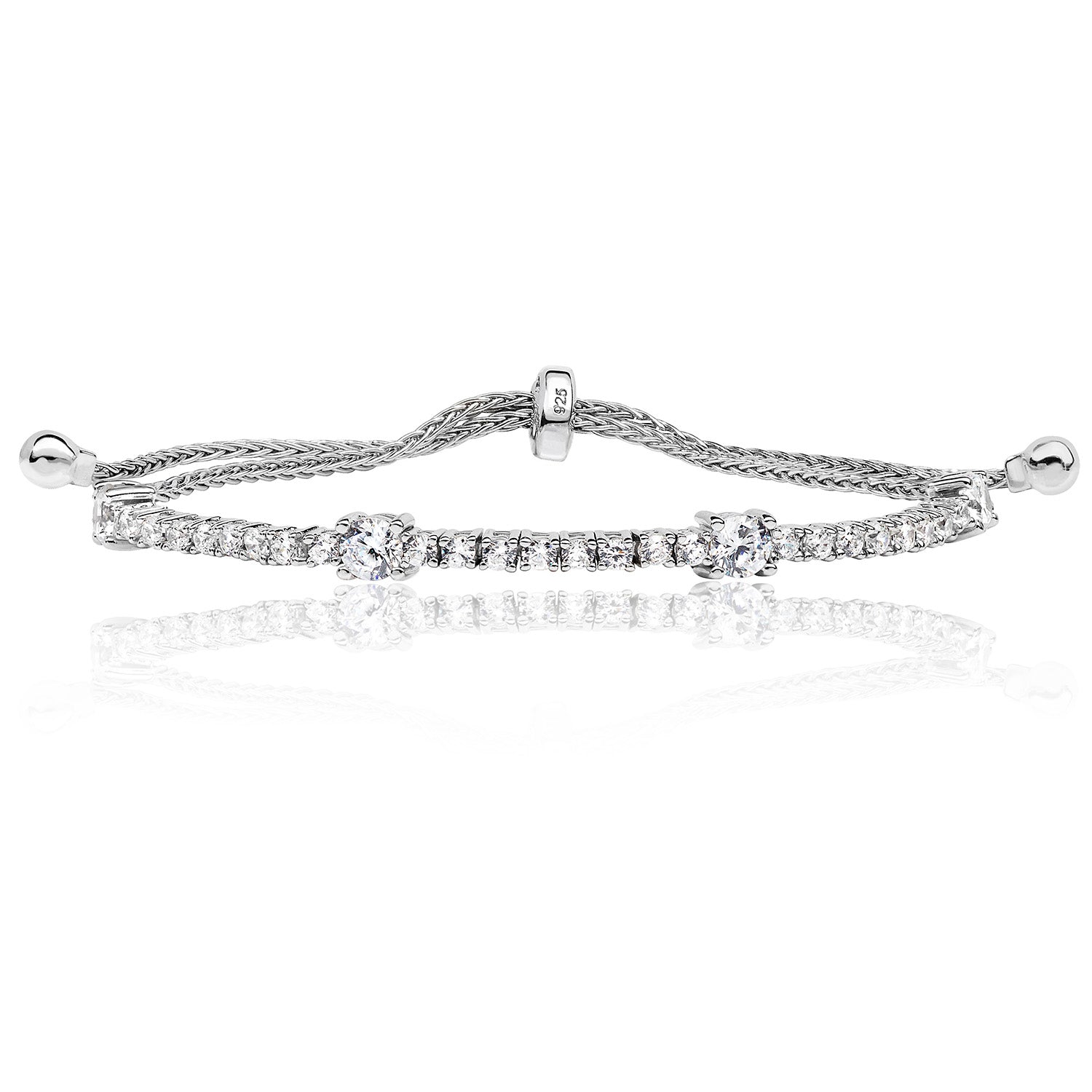 SILVER ROUND CLAW SET CZ PULL STYLE BRACELET