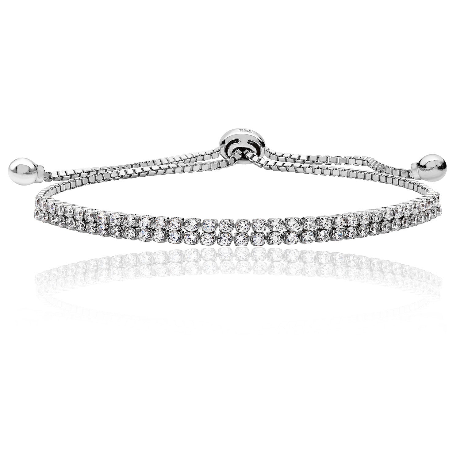 SILVER FINE DOUBLE ROW CZ PULL STYLE BRACELET