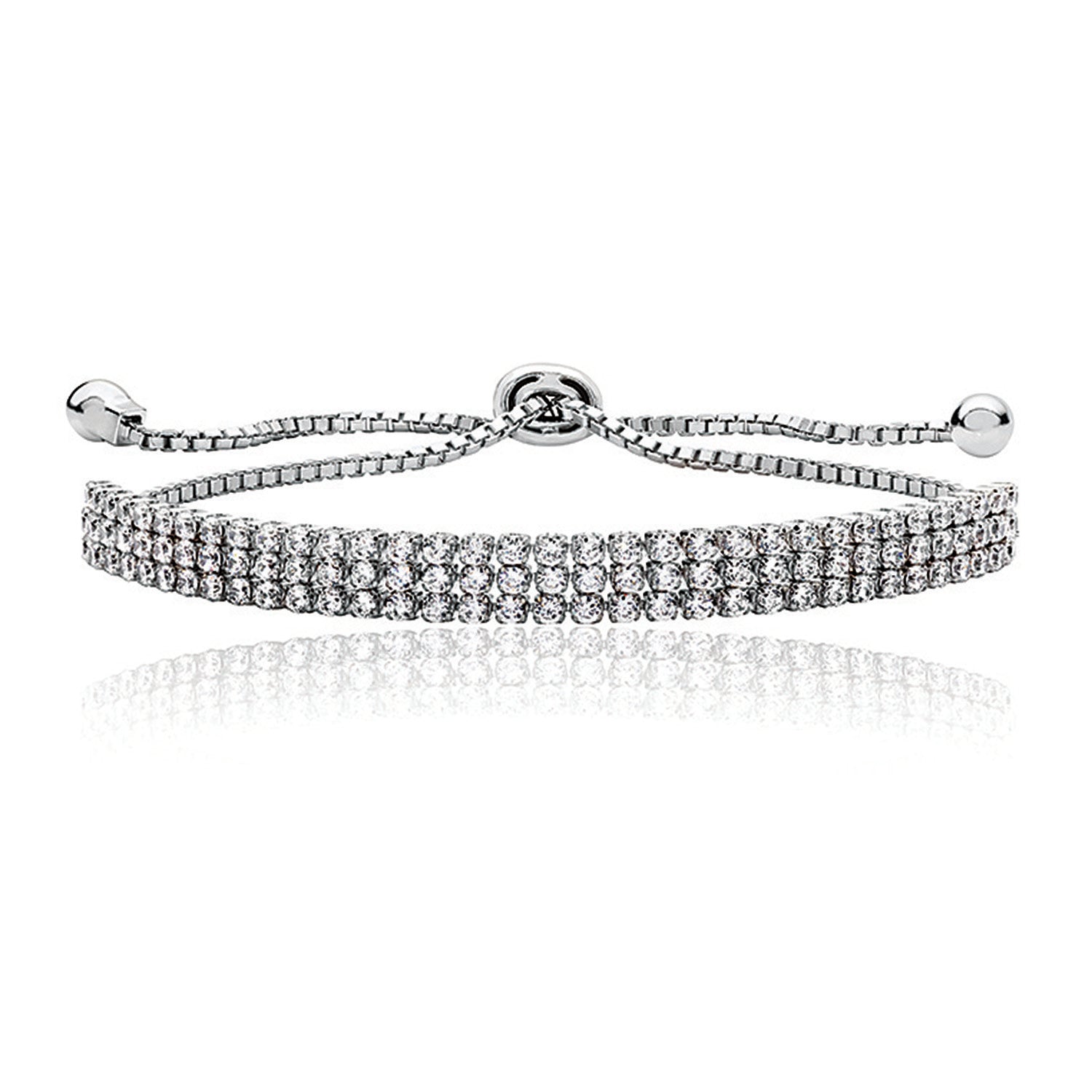 SILVER FINE TRIPLE ROW CZ PULL STYLE BRACELET