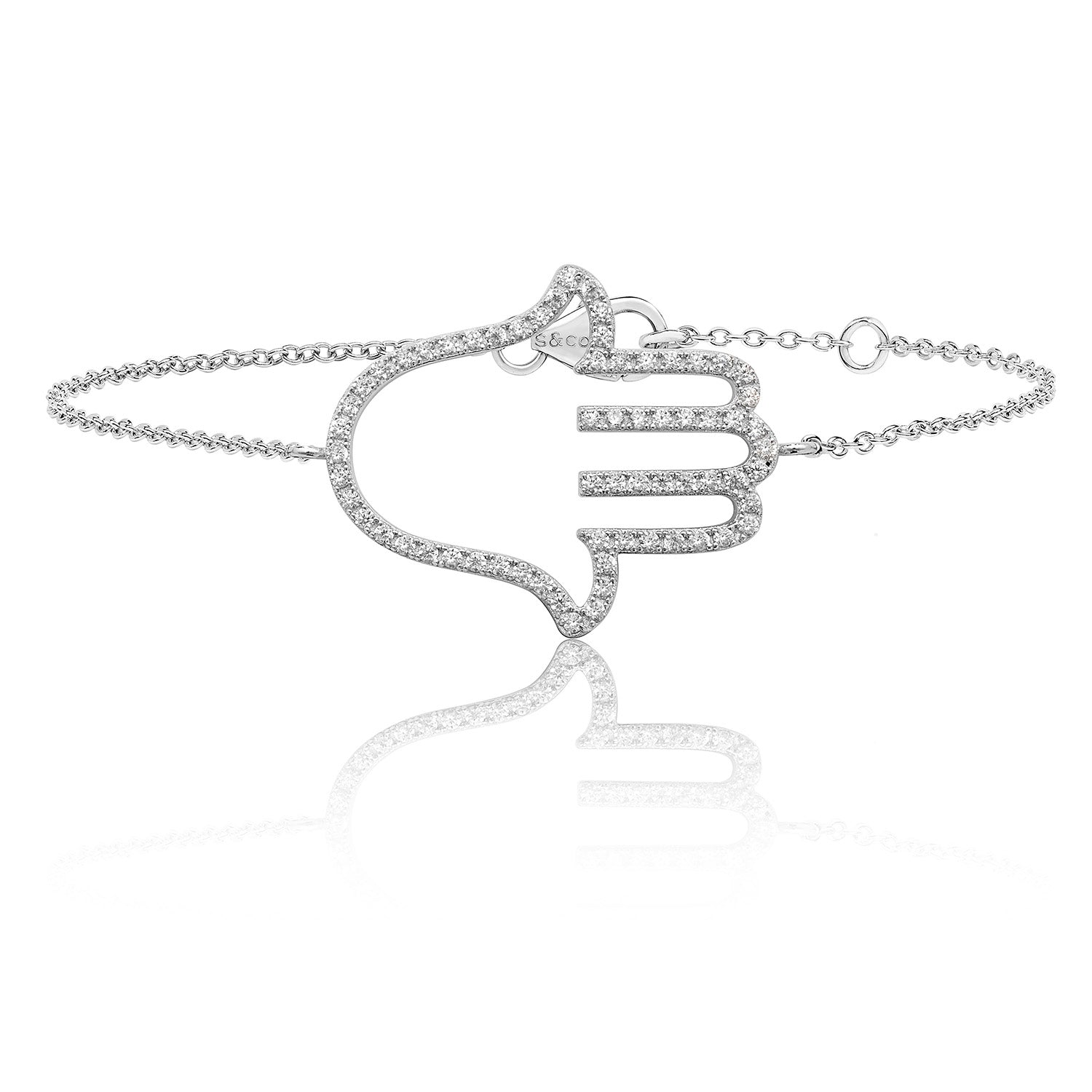 SILVER FINE OPEN HAMSA CZ BRACELET