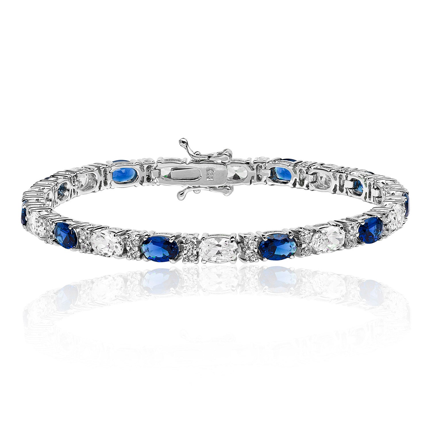 SILVER BLUE AND WHITE OVAL CZ CLAW SET BRACELET