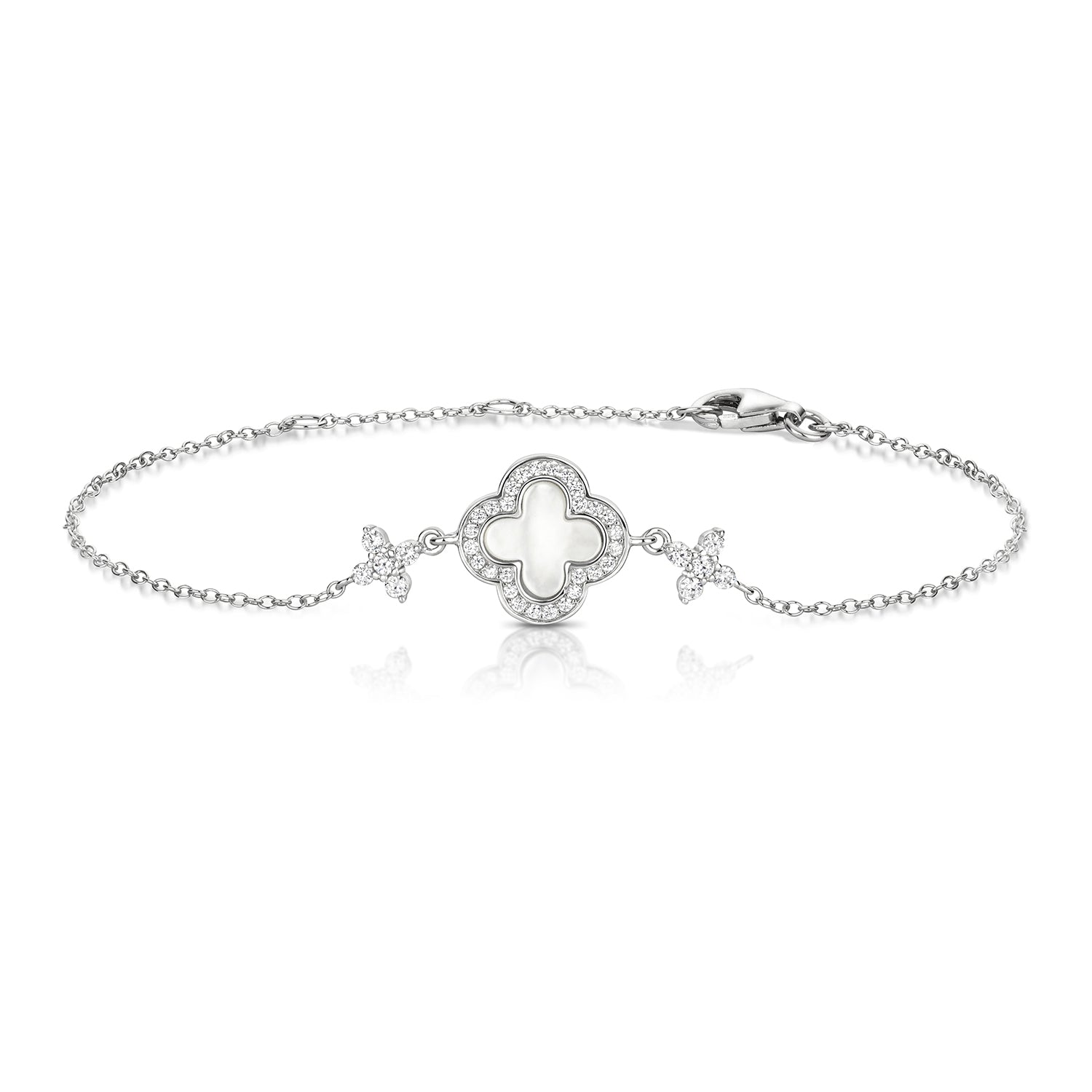 SILVER CZ AND MOTHER OF PEARL CLOVER BRACELET