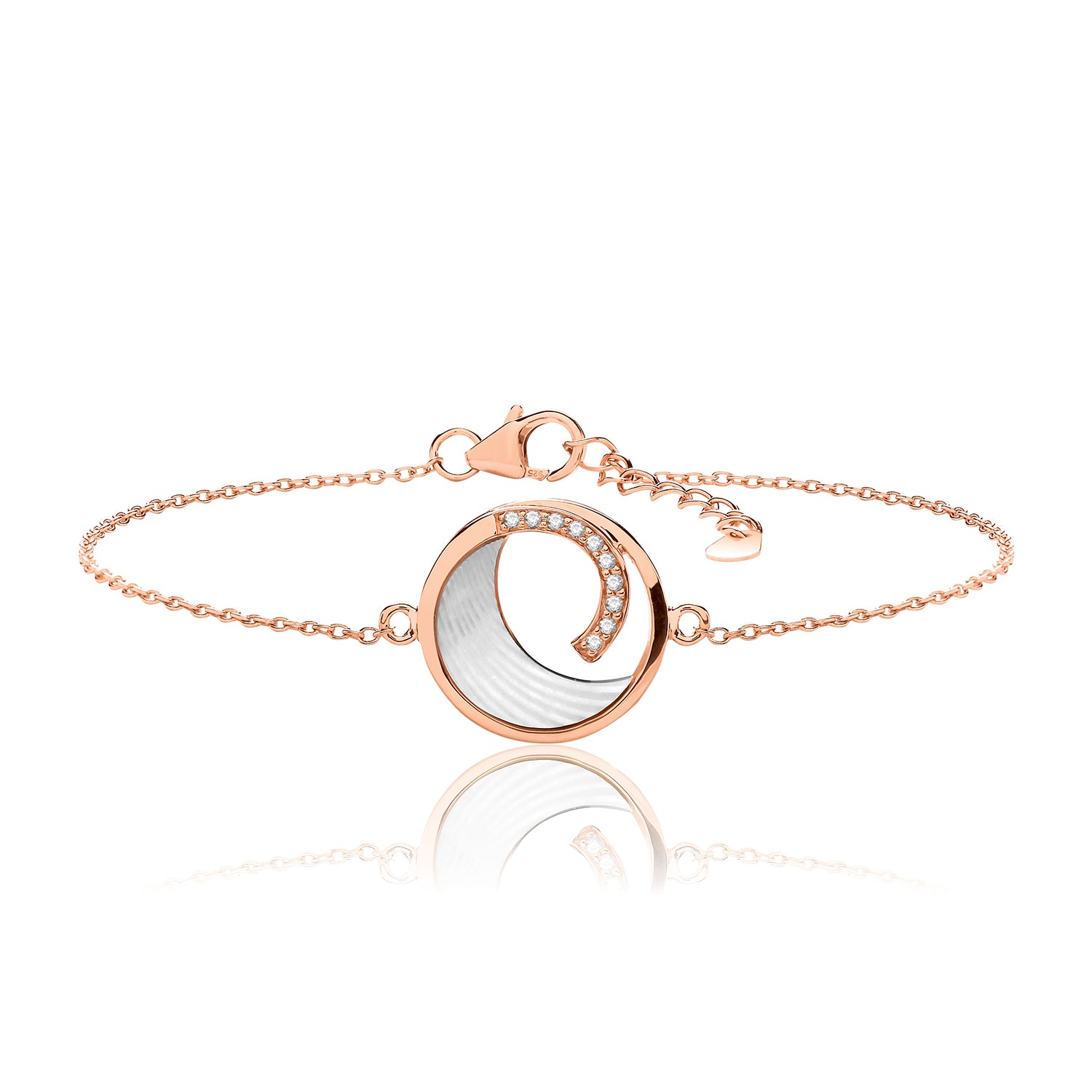 SILVER ROSE GOLD PLATED MOTHER OF PEARL AND CZ SWIRL BRACELET